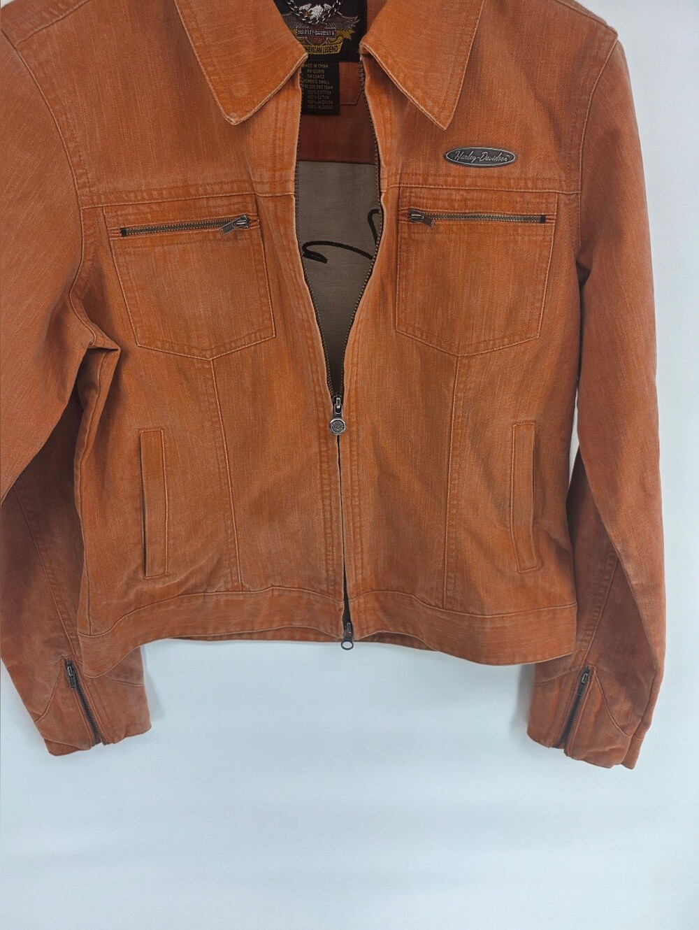 harley davidson womens small full zip jean jacket 100% cotton